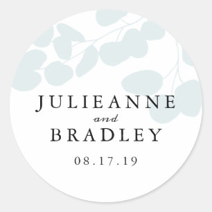Zilveren Blauwe Eucalyptus Tak Moderne Bruiloft Ronde Sticker