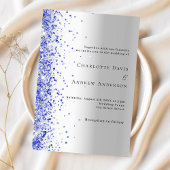 Zilveren blauwe glitter bruiloft kaart