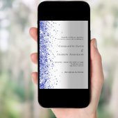 Zilveren blauwe glitter bruiloft kaart