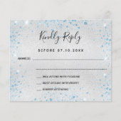 Zilveren blauwe glitter bruiloft RSVP (Voorkant)
