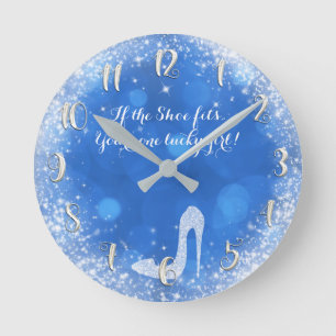 Zilveren & Blauwe Glitter Hak Prinsessenslipper Ronde Klok