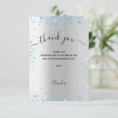 Zilveren blauwe glitters dank je kaart (Staand voorkant)