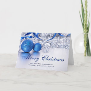 Zilveren Blauwe Kerstbal Zakelijke Groet Feestdagen Kaart