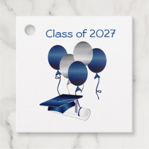 Zilveren blauwe Mortier, diploma, ballonnen Klasse Bedankjes Labels