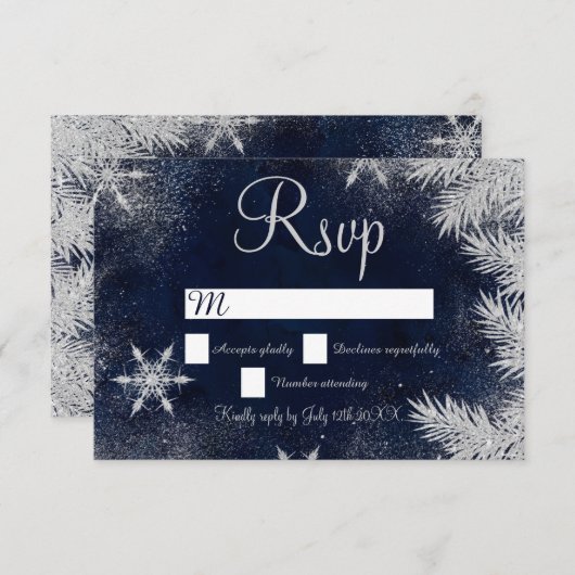 Zilveren blauwe sneeuwvlok trouwfeest RSVP wonderl (Voorkant / Achterkant)