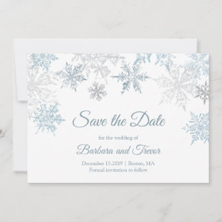 Zilveren Blauwe Sneeuwvlokken Kerstmis Winter Brui Save The Date