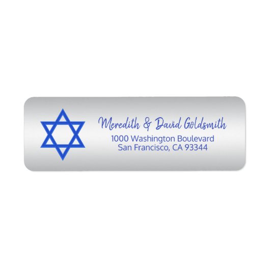 Zilveren Blauwe Ster van David Mitzvah Chanoeka Etiket (Voorkant)