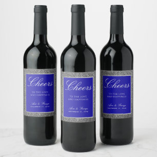 Zilveren Blauwe Wijnlabel Wijn Etiket