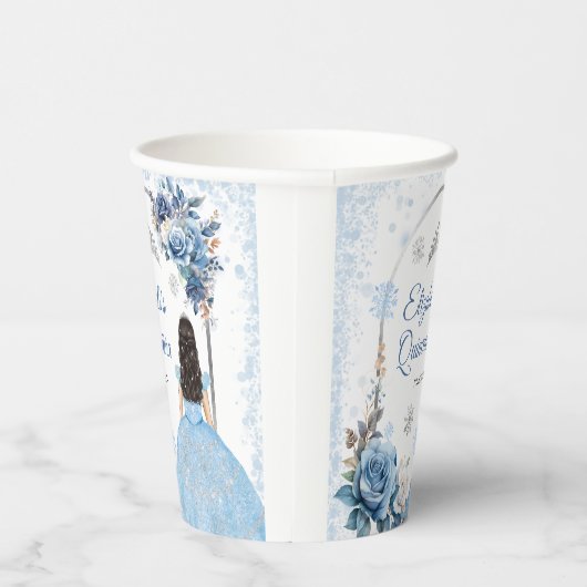 Zilveren Blauwe Winter Sneeuwvlok Quinceañera Pape Papieren Bekers (Rechts)