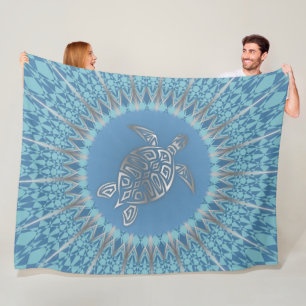 Zilveren Blauwe Zeeschildpad En Mandala Fleece Deken