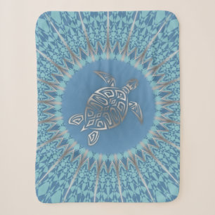 Zilveren Blauwe Zeeschildpad En Mandala Sherpa Deken