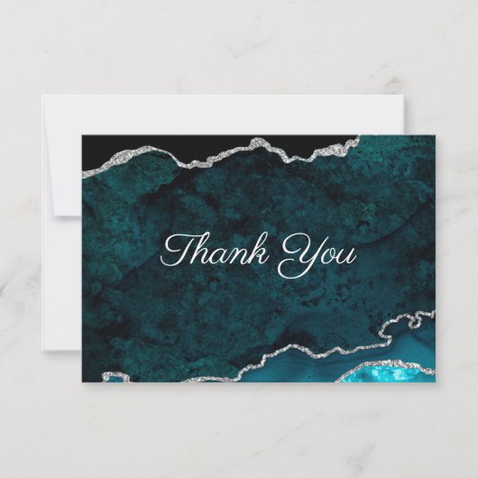Zilveren Blauwgroen agaat bruiloft Bedankkaart (Voorkant)