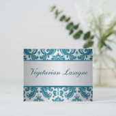 Zilveren, Blauwgroen Damask Buffet Keuze Kaart (Staand voorkant)