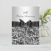 Zilveren Bloem Blad 25e Huwelijksjubileum Uitnodig Kaart (Staand voorkant)