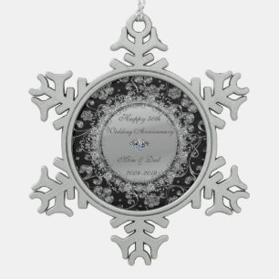Zilveren Bloem Diamonds 50ste Huwelijksverjaardag Tin Sneeuwvlok Ornament