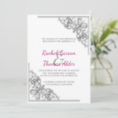 Zilveren Bloem Kader Bruiloft Kaart (Staand voorkant)