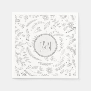 Zilveren bloemblaadjes rustieke bruiloft receptie servet