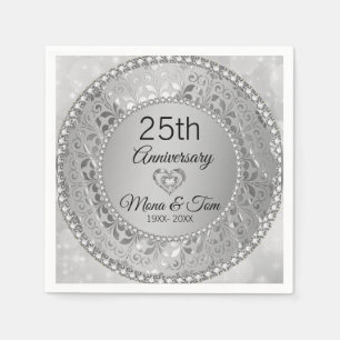 Zilveren bloemdamast en hart servet