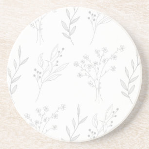 Zilveren Bloemen Boho Bruiloft Zandsteen Onderzetter