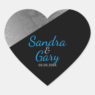 Zilveren Bloemen Damast Textuur- Save the Date Hart Sticker