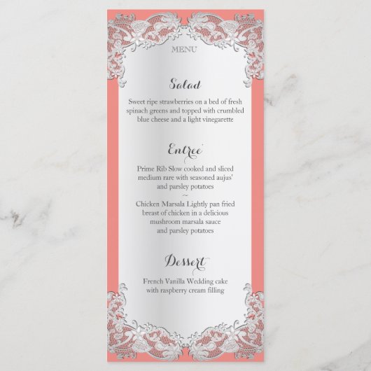 Zilveren Bloemen Kant Ontwerp Trouwprogramma Programma (Achterkant)