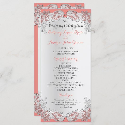 Zilveren Bloemen Kant Ontwerp Trouwprogramma Programma (Voorkant / Achterkant)