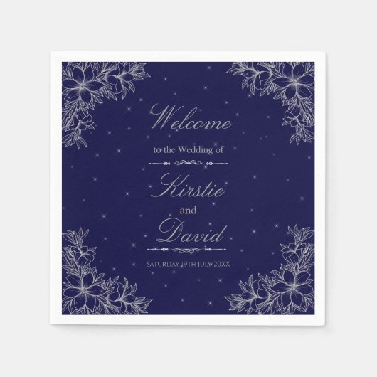 Zilveren  bloemenbruiloft servet (Voorkant)