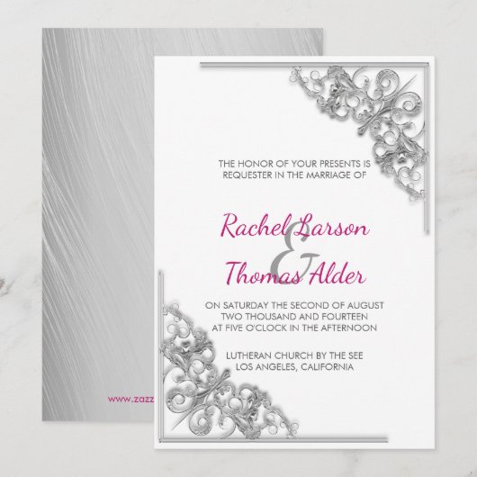 Zilveren Bloemenframe Trouw Kaart (Voorkant / Achterkant)