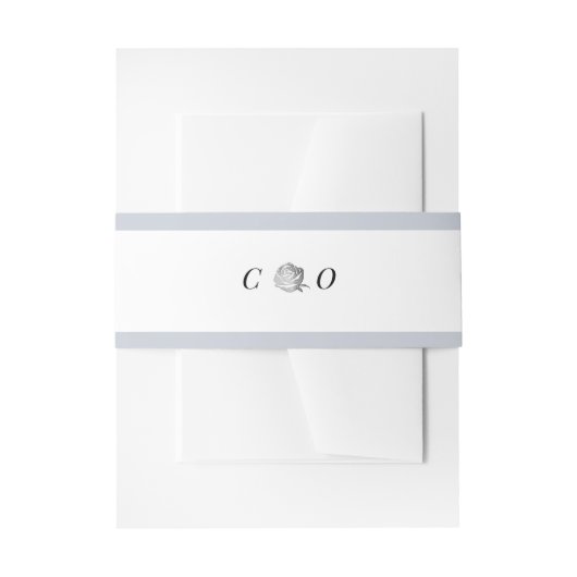 Zilveren bloemengrijs monogram minimalistische bru uitnodigingen wikkel (Voorkant Voorbeeld)