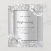 Zilveren bloemetjes Kerst Party uitnodiging (Voorkant)