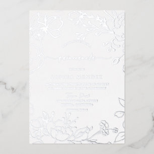 Zilveren Bloemige Elegante Quinceanera Feest Zilve Folie Uitnodiging