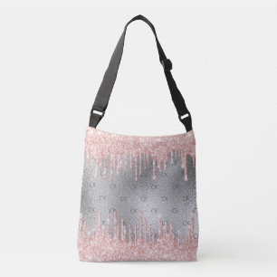 Zilveren blos glinsterende monogram initiaal crossbody tas