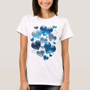 Zilveren BLUE HEARTS 3D-tekstkunst die je aandacht T-shirt