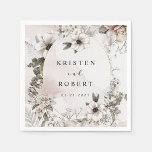 zilveren blush bloemenbruiloft vierkant papier servet
