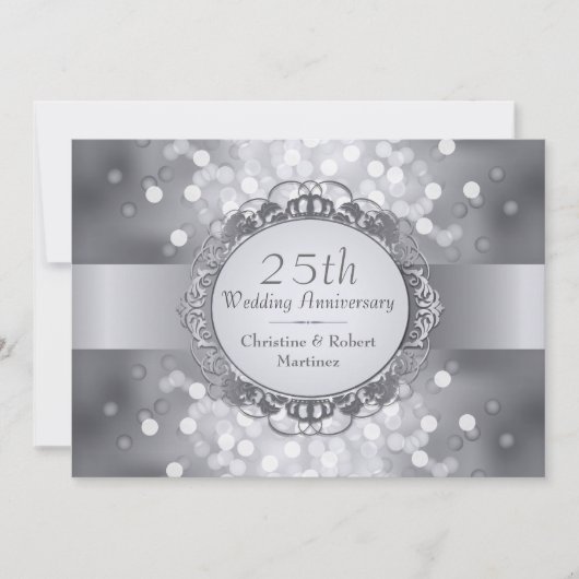 Zilveren Bokeh 25-jarig jubileumfeest uitnodiging (Voorkant)