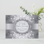Zilveren Bokeh 25-jarig jubileumfeest uitnodiging (Staand voorkant)