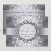 Zilveren Bokeh 25-jarig jubileumfeest uitnodiging (Voorkant / Achterkant)