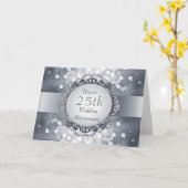 Zilveren Bokeh 25th Anniversary Card Kaart (Gele Bloem)