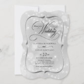 Zilveren Bokeh Lights Bruiloft Kaart (Voorkant)