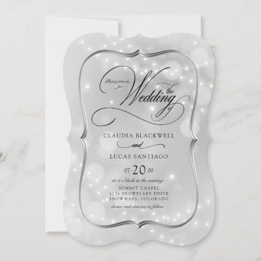 Zilveren Bokeh Lights Bruiloft Kaart (Voorkant)