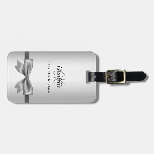 Zilveren boog monogram initialen elegant bagagelabel