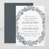 zilveren botanische | Bloemenkrans bruiloft Kaart (Voorkant / Achterkant)