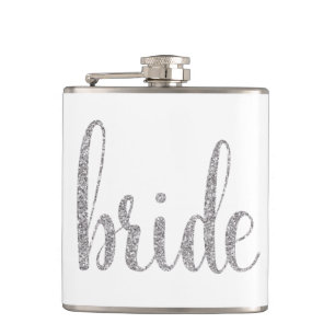 Zilveren bruidskolf, glitterlettertype heupfles