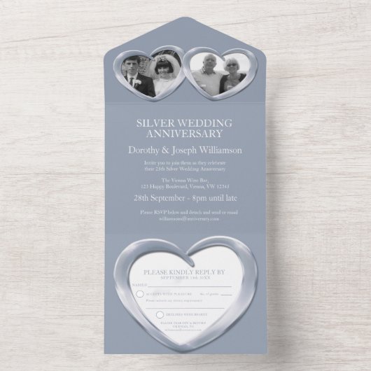 Zilveren bruiloft 25 jaar feest evenement al all in one uitnodiging (Binnen)