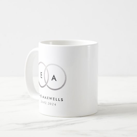Zilveren bruiloft Bands Monogram met Datum Koffiemok (Voorkant links)