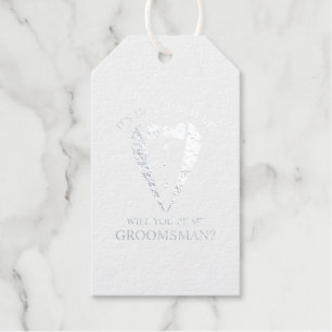Zilveren bruiloft Tuxedo Suit Groomsman Voorstel Cadeaulabels