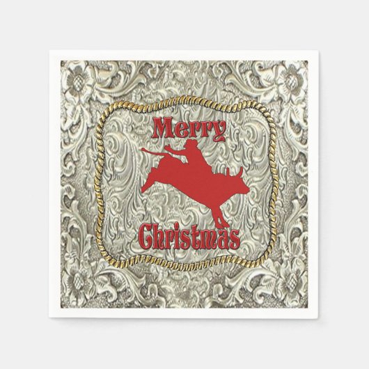 Zilveren Bull Rider Belt Gesp Kerstmis Servet (Voorkant)