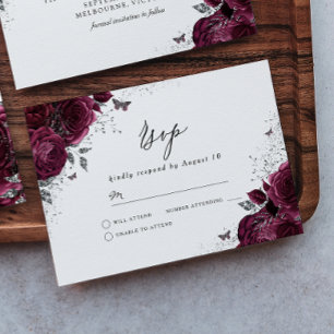 Zilveren Burgundy Glansjurk Roos RSVP Kaartje