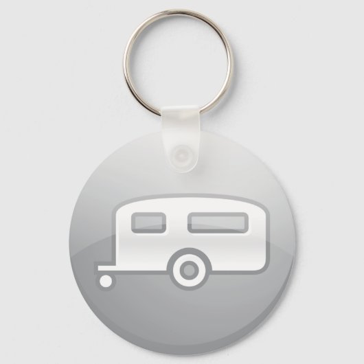 Zilveren camper trailer icoon minimalistische RV Sleutelhanger (Voorkant)