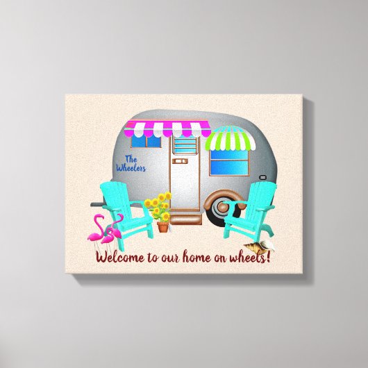 Zilveren Camper Welkomstnaam Stretched Canvas Prin (Voorkant)